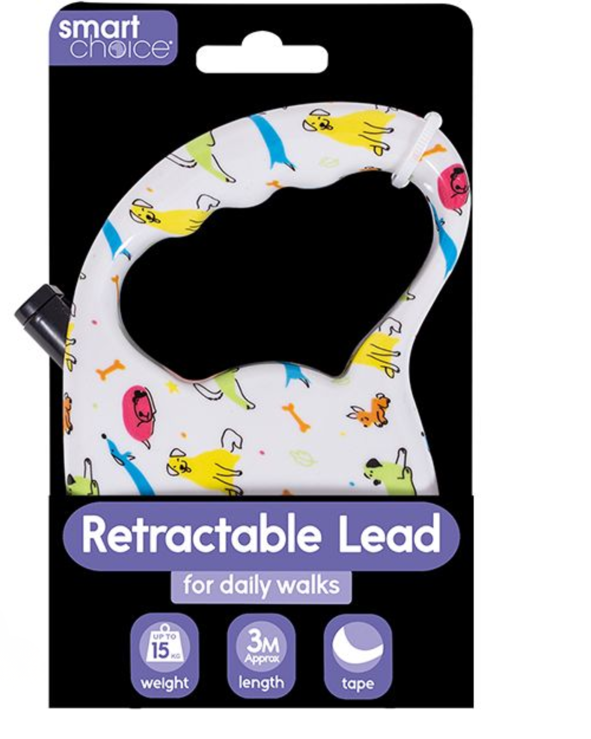 Smart Choice 3m Retractable Dog Lead – 15kg Capacity | Durable Printed Tape Leash
