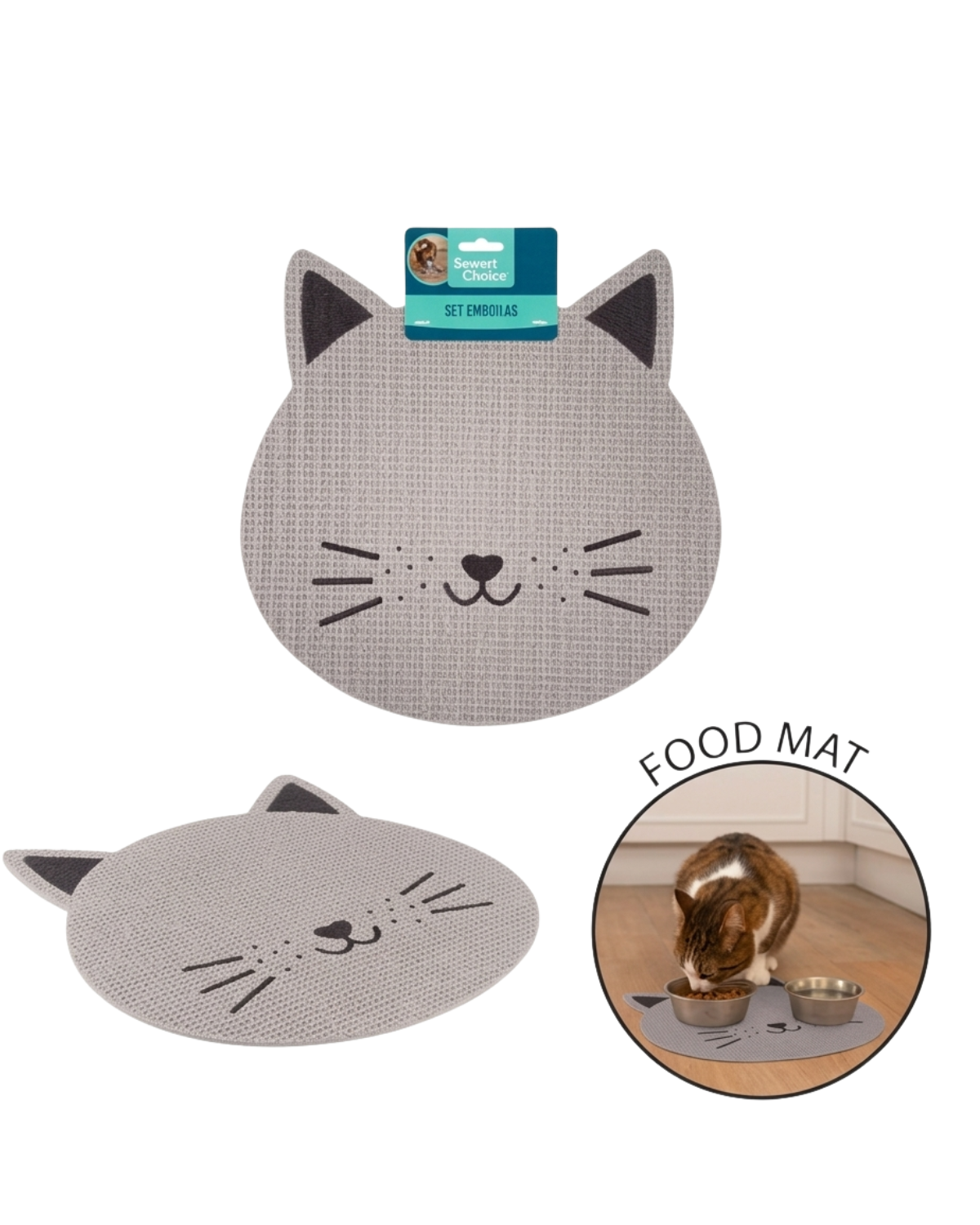 Smart Choice Cat Head Shaped PVC Food Mat - Anti-Slip Design, 43cm x 42cm