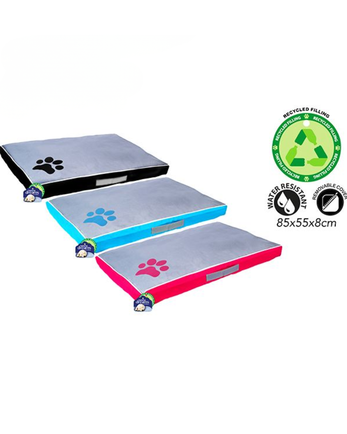 Sweet Dreams Water-Resistant Pet Cushion – Medium | Durable & Cozy Paw Print Bed