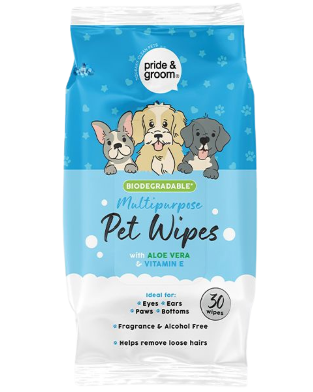 Pride & Groom | Biodegradable Multipurpose Pet Wipes | 30 Pack